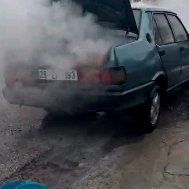 Ordu'da park halindeki otomobilde yangın