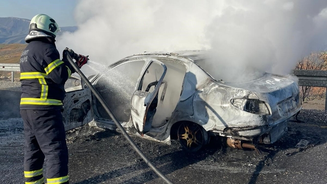 Siirt'te seyir halindeki otomobil alev topuna döndü