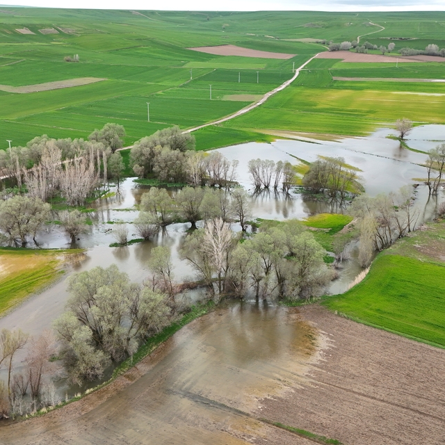 Tarım arazilerini sular altında bırakan Kanak Çayı dronla görüntülendi