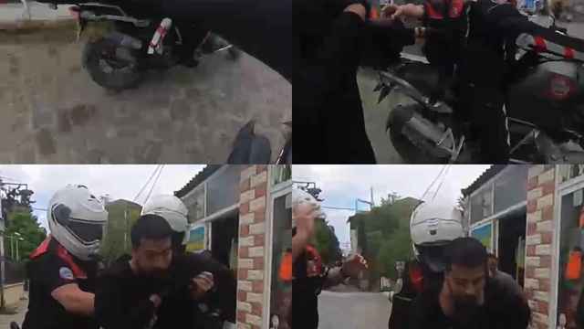 Boğazına şeker kaçan motorcuyu, polis Heimlich manevrasıyla kurtardı