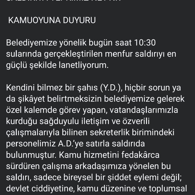 Belediye başkanının sekreterine satırla saldırı: 1 yaralı