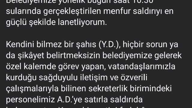 Belediye başkanının sekreterine satırla saldırı: 1 yaralı