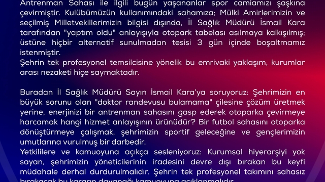 Karabük İdman Yurdu sahasında otopark tabelası krizi