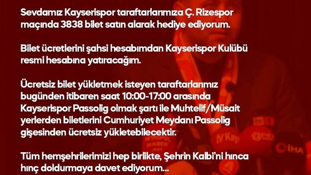 Milletvekili Ersoy'dan Kayserispor taraftarına destek