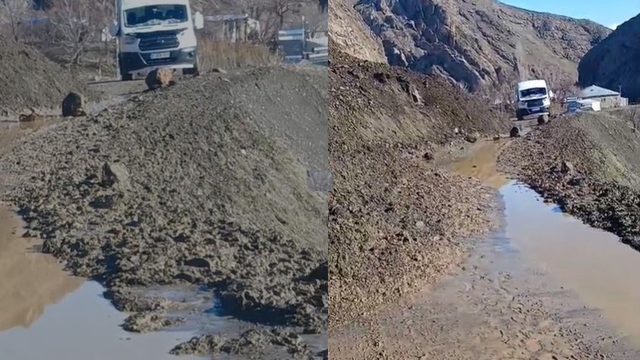 Kamışlı-Geçitli yolunda heyelan meydana geldi