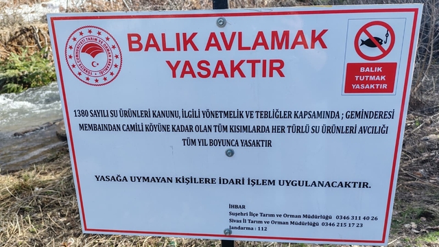Sivas'ta Geminbeli mevkisinde balık avı yasaklandı