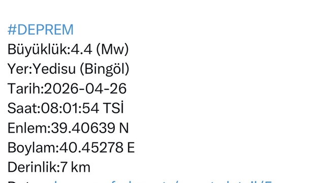 Bingöl'de 4.4 büyüklüğünde deprem