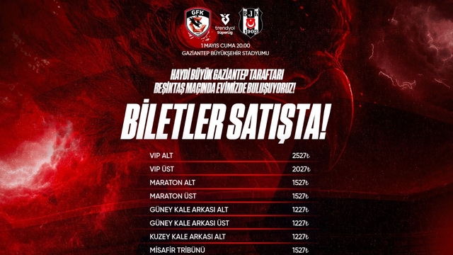 Gaziantep FK - Beşiktaş maçı biletleri satışa çıktı
Bilet fiyatları bin 227 TL ile 2 bin 527 TL arasında belirlendi