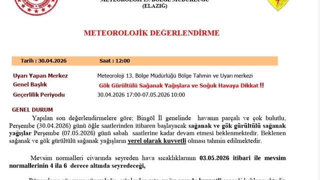 Bingöl için sağanak yağış uyarısı