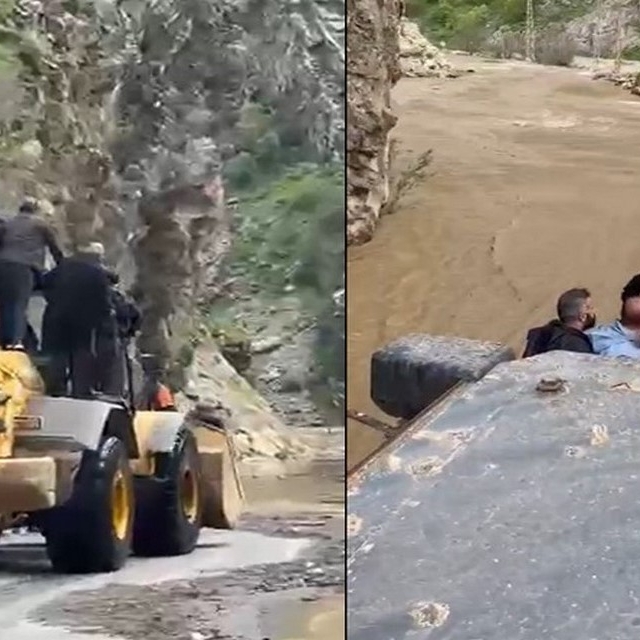 Kavaklı'da dere taştı: İşçiler kepçeyle taşındı