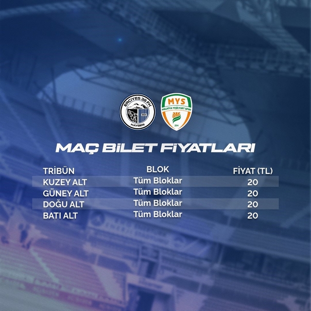 Erciyes 38 FSK-Malatya Yeşilyurtspor maç bileti 20 TL