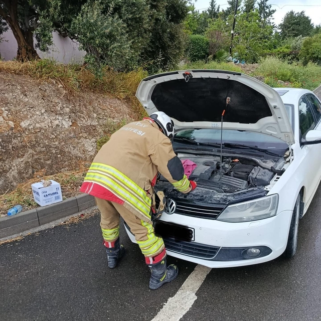 Arsuz'da otomobilin motoruna giren kediler kurtarıldı