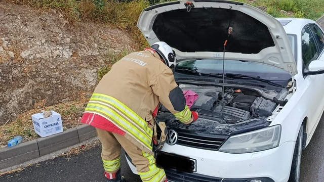 Arsuz'da otomobilin motoruna giren kediler kurtarıldı