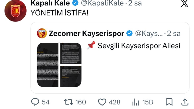 Kayserispor Başkanı Açıkalın'a taraftar grubundan istifa çağrısı