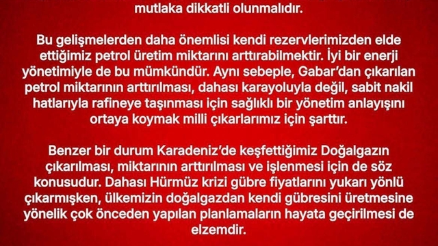 MHP'li Özdemir: "Gabar'dan çıkarılan petrolün arttırılması ve sabit nakil hatlarıyla rafineye taşınması için sağlıklı bir yönetim anlayışını ortaya koymak milli çıkarlarımız için şarttır"