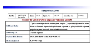 Tunceli için sağanak yağış uyarısı