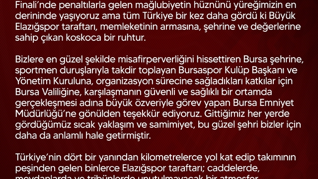 Elazığspor: "Bu büyük camia her defasında küllerinden yeniden doğmasını bilmiştir"