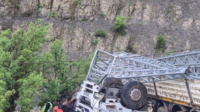 Şarampole yuvarlanan elektrik direği yüklü kamyonun şoförü öldü