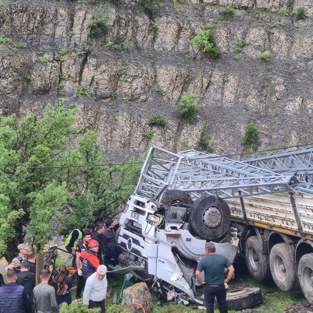Şarampole yuvarlanan elektrik direği yüklü kamyonun şoförü öldü