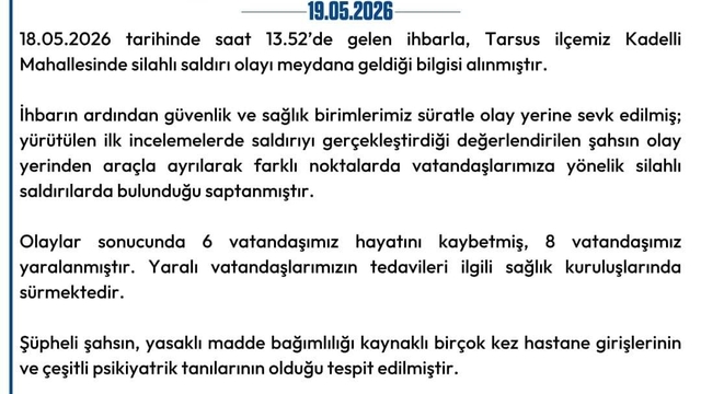 Mersin Valiliği'nden kanlı saldırı açıklaması