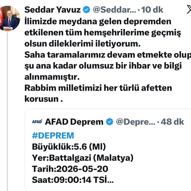 Malatya Valisi Yavuz'dan deprem açıklaması