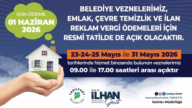 Yeşilyurt Belediyesi vezneleri vergi ödemeleri için resmi tatilde açık olacak
