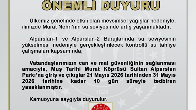 Murat Nehri'nin su seviyesi yükseldi, Murat Köprüsü ve Sultan Alparslan Parkı kapatıldı