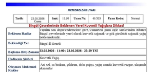 Meteorolojiden Bingöl için kuvvetli yağış uyarısı