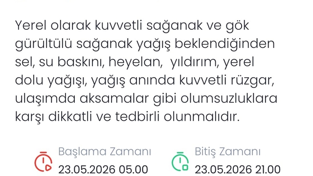 Denizli için kuvvetli sağanak ve gök gürültülü yağış uyarısı
