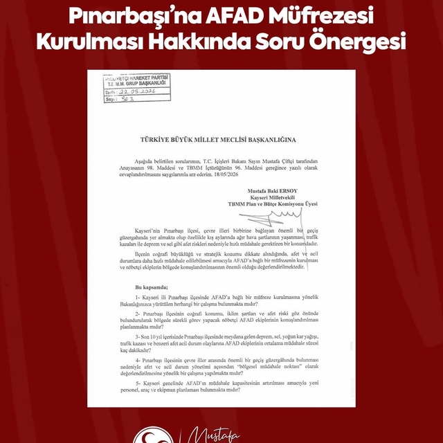Pınarbaşı'nın afet müdahale gücünün artırılması talebi TBMM'de