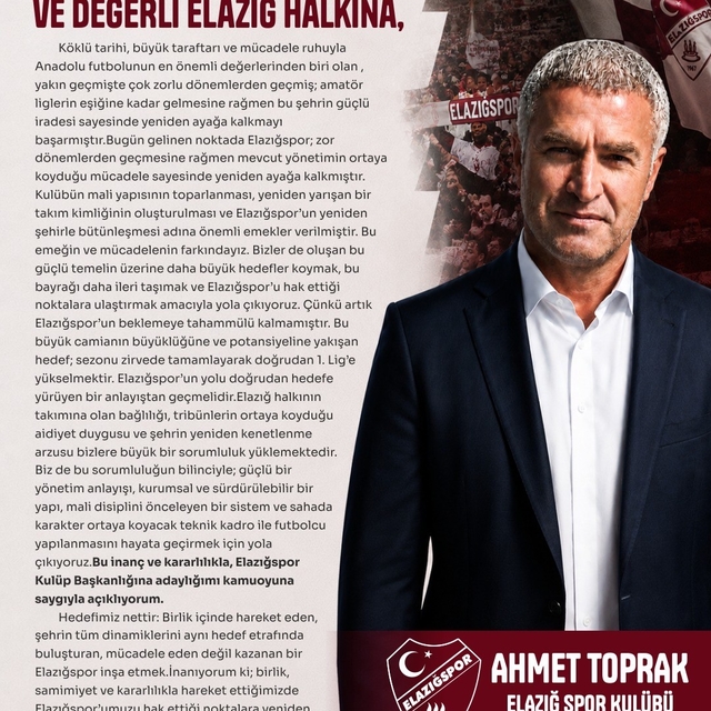 Ahmet Toprak, Elazığspor başkanlığına adaylığını açıkladı