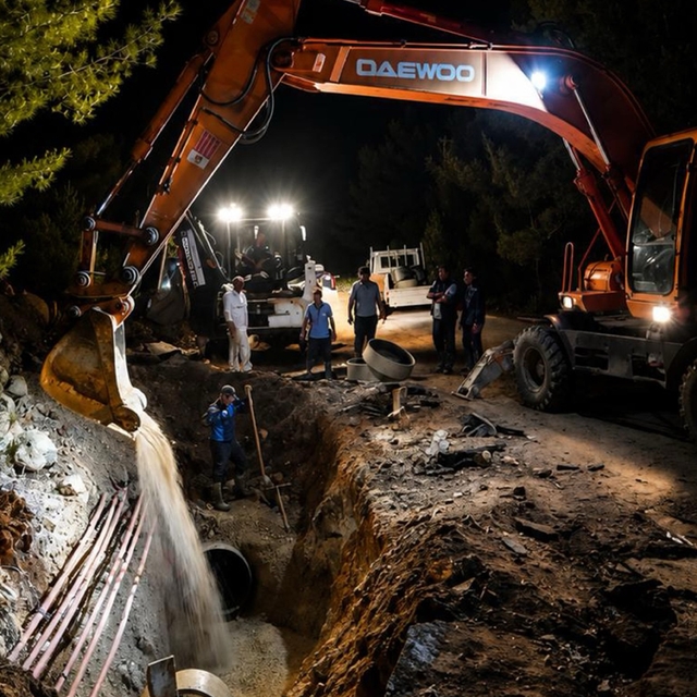 MUSKİ ekiplerinden Torba'daki su isale hattı patlamasına gece müdahalesi