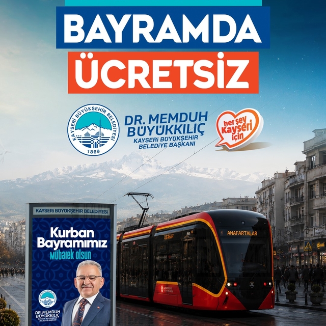 Kayseri'de tramvaylar bayramda ücretsiz