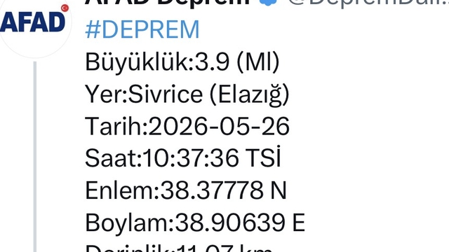 Elazığ'da bir deprem daha
