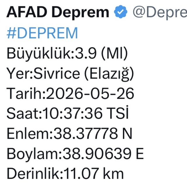 Elazığ'da bir deprem daha