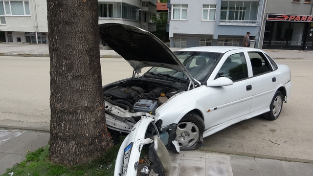 Virajı alamayan otomobil, kaldırımda ağaca çarptı