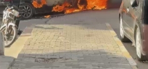 Hatay'da park halindeki otomobil alevler içinde yandı