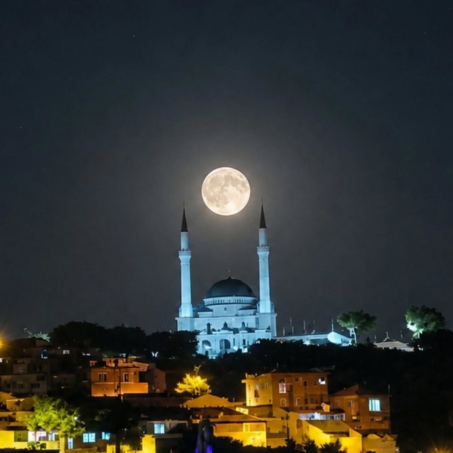 Edremit'te dolunay ve Ulu Cami buluşması görsel şölen sundu