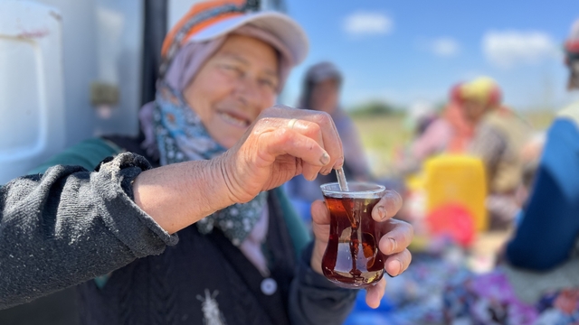 Tarlada yoruluyorlar odun ateşinde matarada çayla dinleniyorlar
