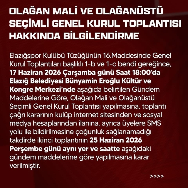 Elazığspor'da genel kurul tarihi netleşti