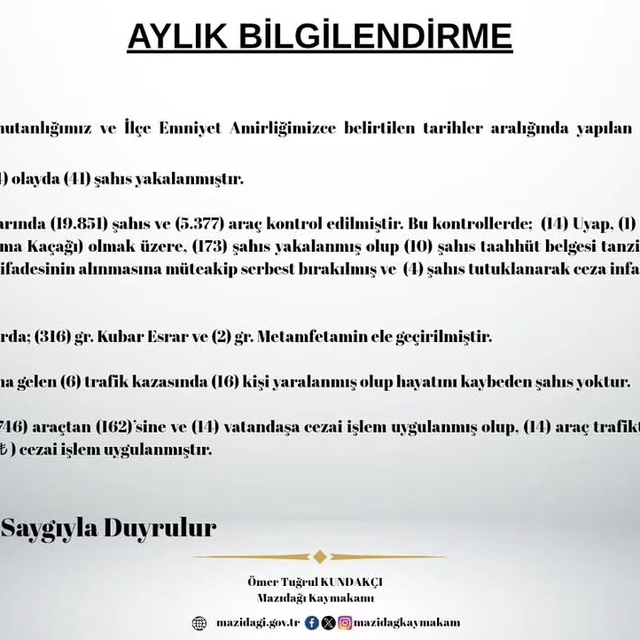 Mazıdağı'nda mayıs ayında 173 şahıs yakalandı