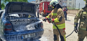 İnegöl'de seyir halindeki otomobil yandı