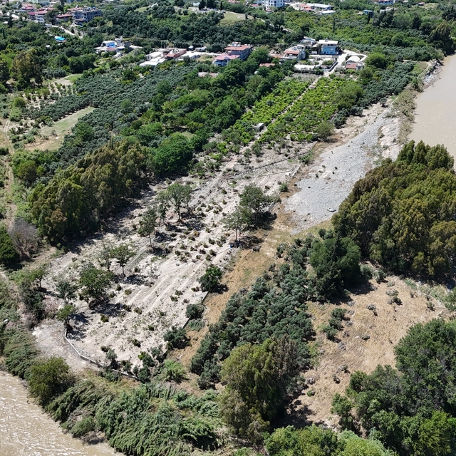 Aşırı yağışlarla debisi artan Asi Nehri'nden gelen taş yığınları, onlarca t...