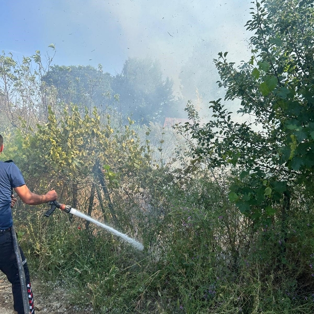 Ezine'de otluk alanda çıkan yangın söndürüldü