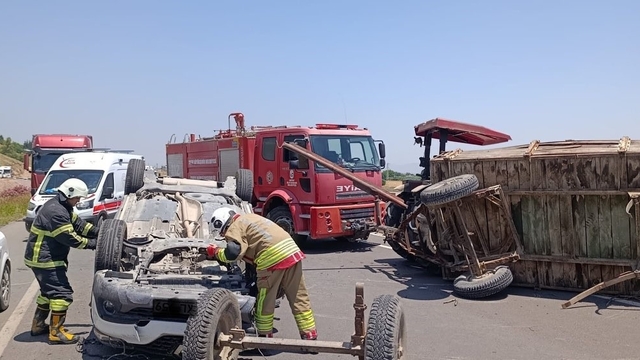 Kırıkhan'da traktörle çarpışan otomobil takla attı: 2 yaralı