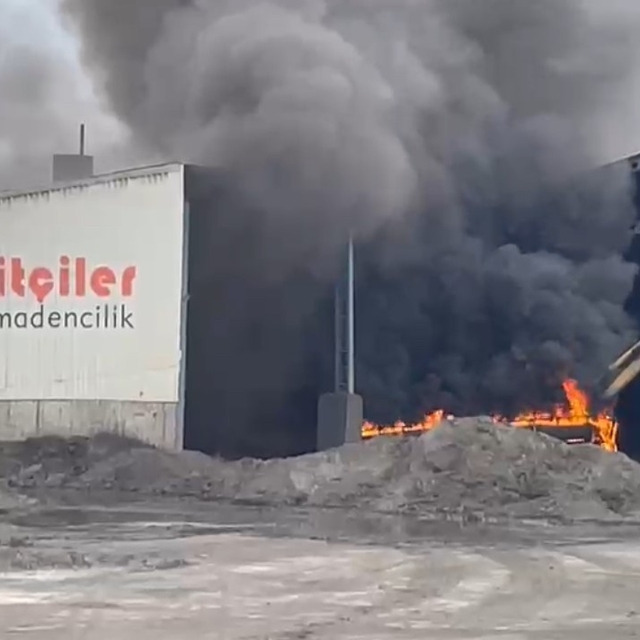 Edirne'de eylemin sürdüğü maden tesisinde yangın çıktı