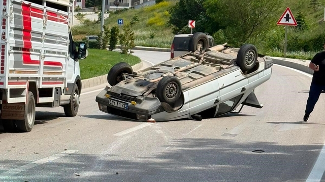 Eğirdir'de takla atan otomobilin sürücüsü yaralandı