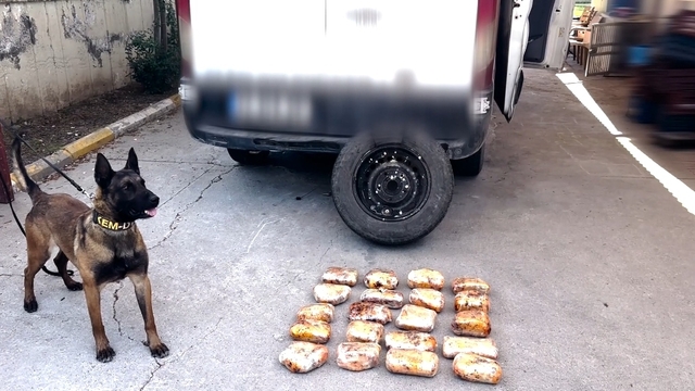 Minibüsün yedek lastiğine zulalanmış 11,5 kilo uyuşturucuyu 'Hector' buldu