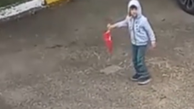 5 yaşındaki Miraç, evden çıkıp yere düşen Türk bayrağını aldı;  on anlar kamerada