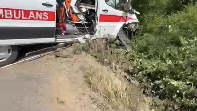 Hasta taşıyan ambulans yoldan çıkarak yeşillik alana savruldu